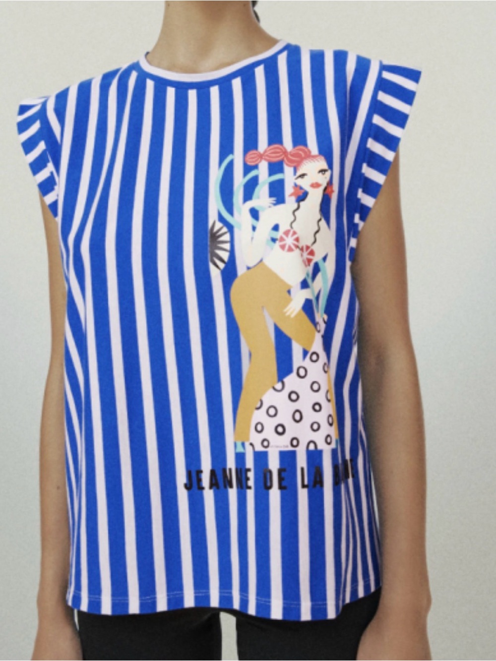 Zara Women in Art Miranda Makaroff Blue & White Striped Graphic Tee Size M